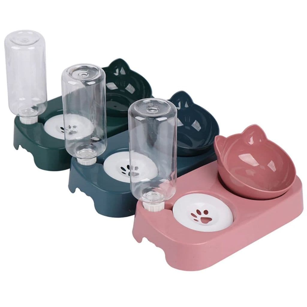 Bebedouro E Comedouro Duplo Automático Para Cachorro E Gato