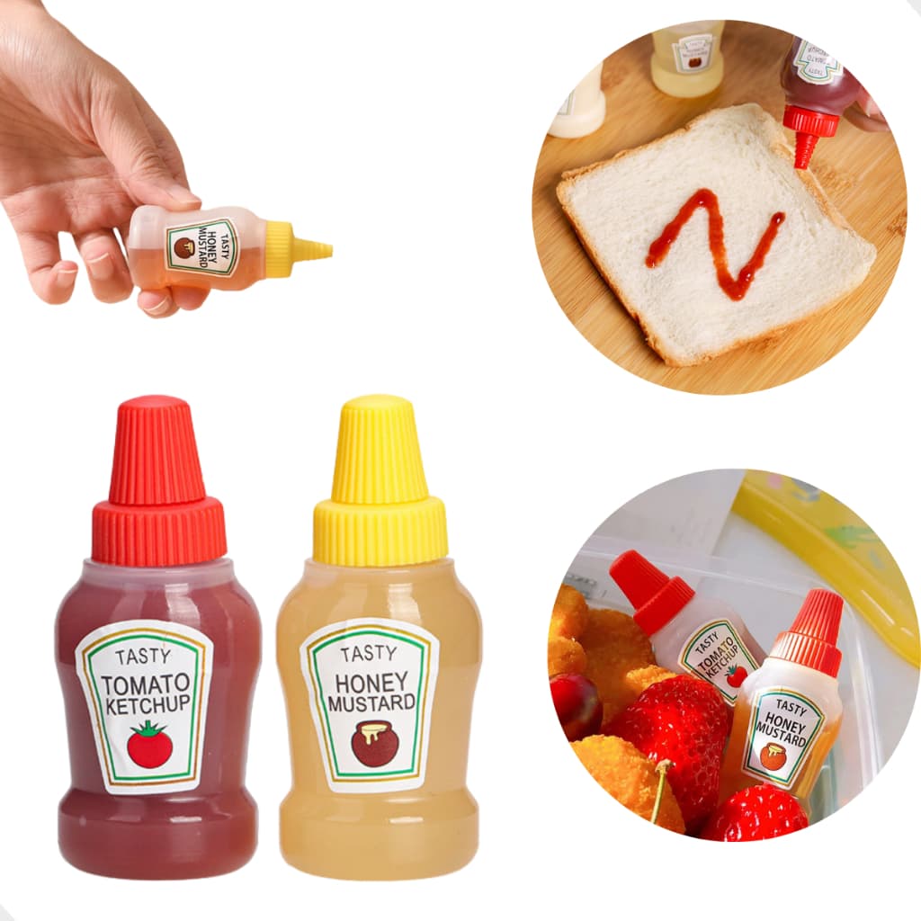 Kit 2 Mini Bisnagas Para Molhos Ketchup Mel Lancheira Infantil