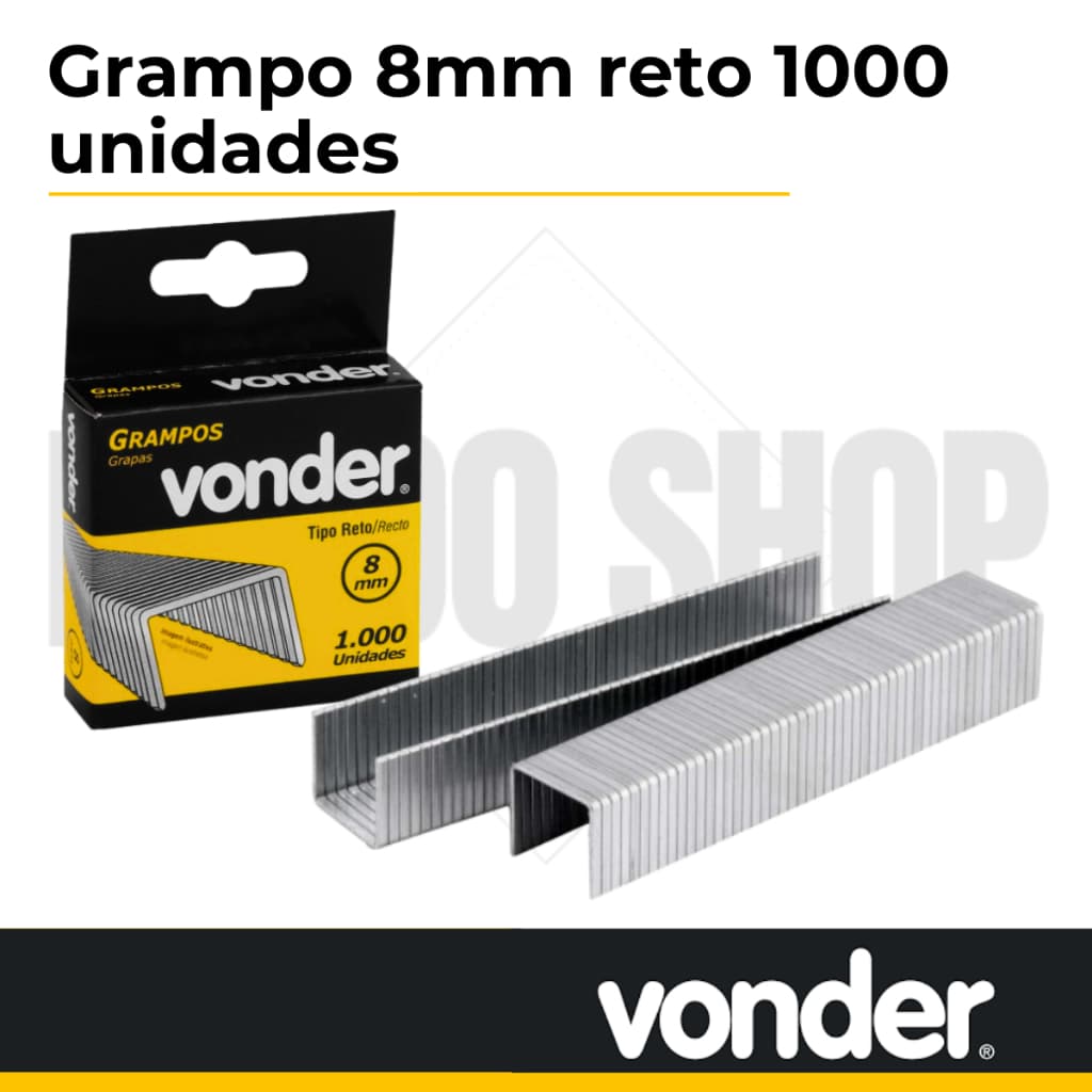 Grampo reto 8mm Com 1000 unidades para grampeadores - Vonder