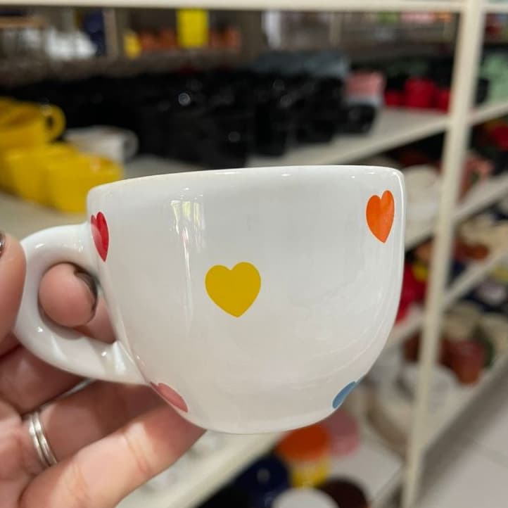 Xícara De Café Chá Em Cerâmica Poá Coração 80ml Sem Pires Mesa Posta Decorações