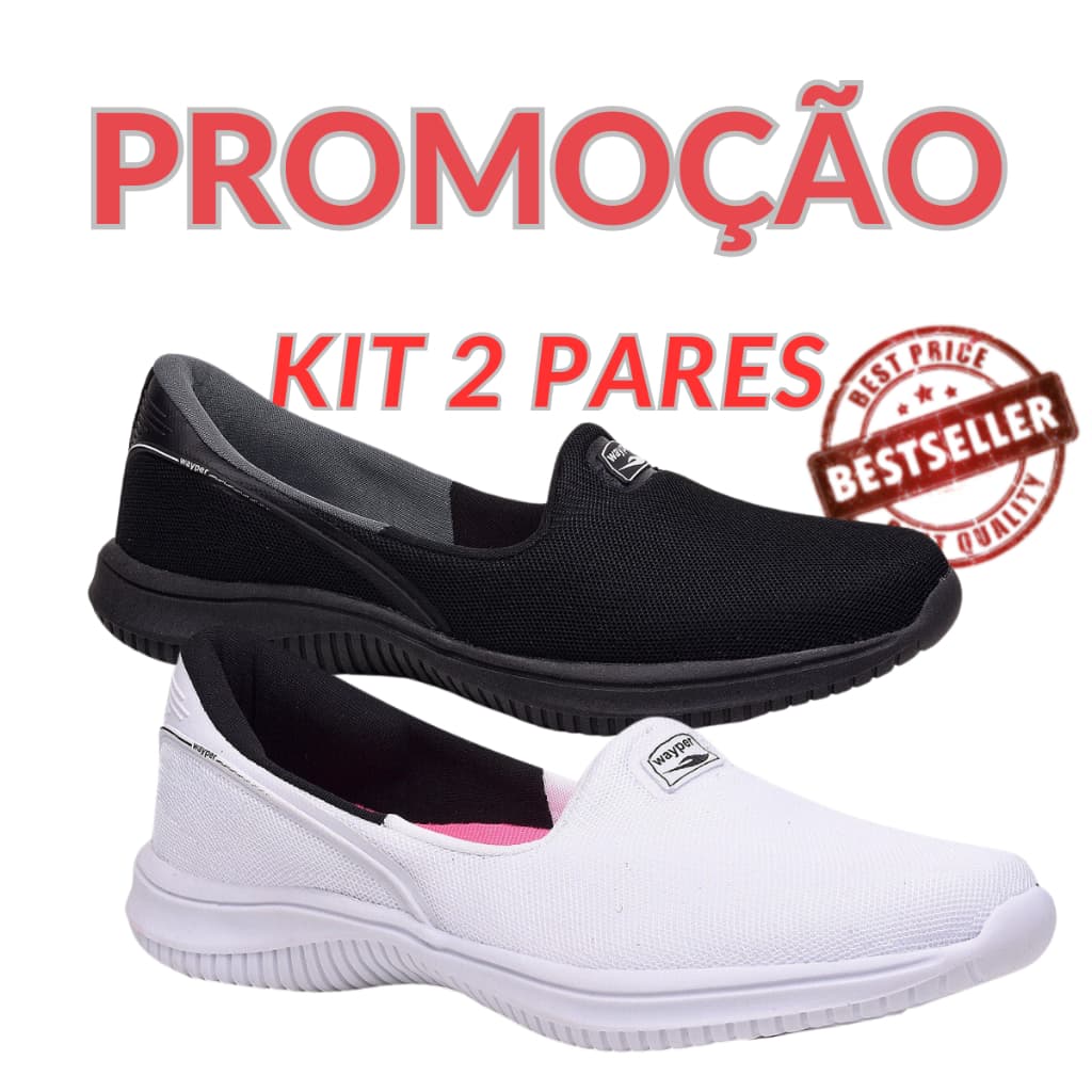 Kit 2 pares Sapatilha Tênis Caminhada Feminina Rigui Casual DIA A DIA slip on