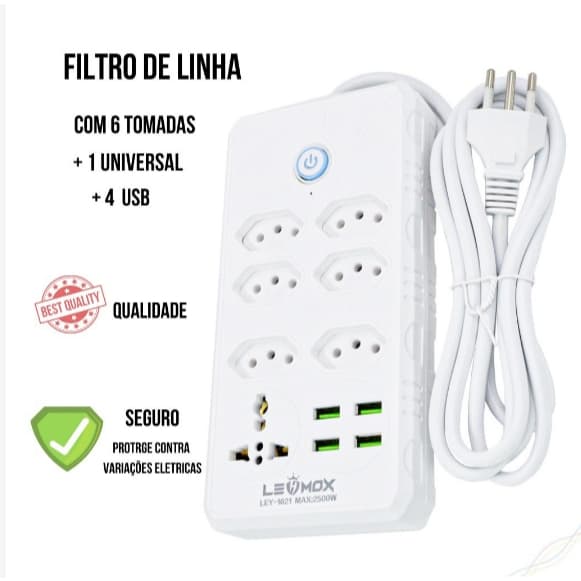 Extensão Elétrica Tomadas Universal USB Bivolt 10A 110v/220v
