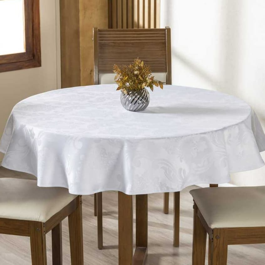 Toalha de Mesa Redonda Luxo 1,40m diâmetro 4 lugares Tecido Jacquard Grosso