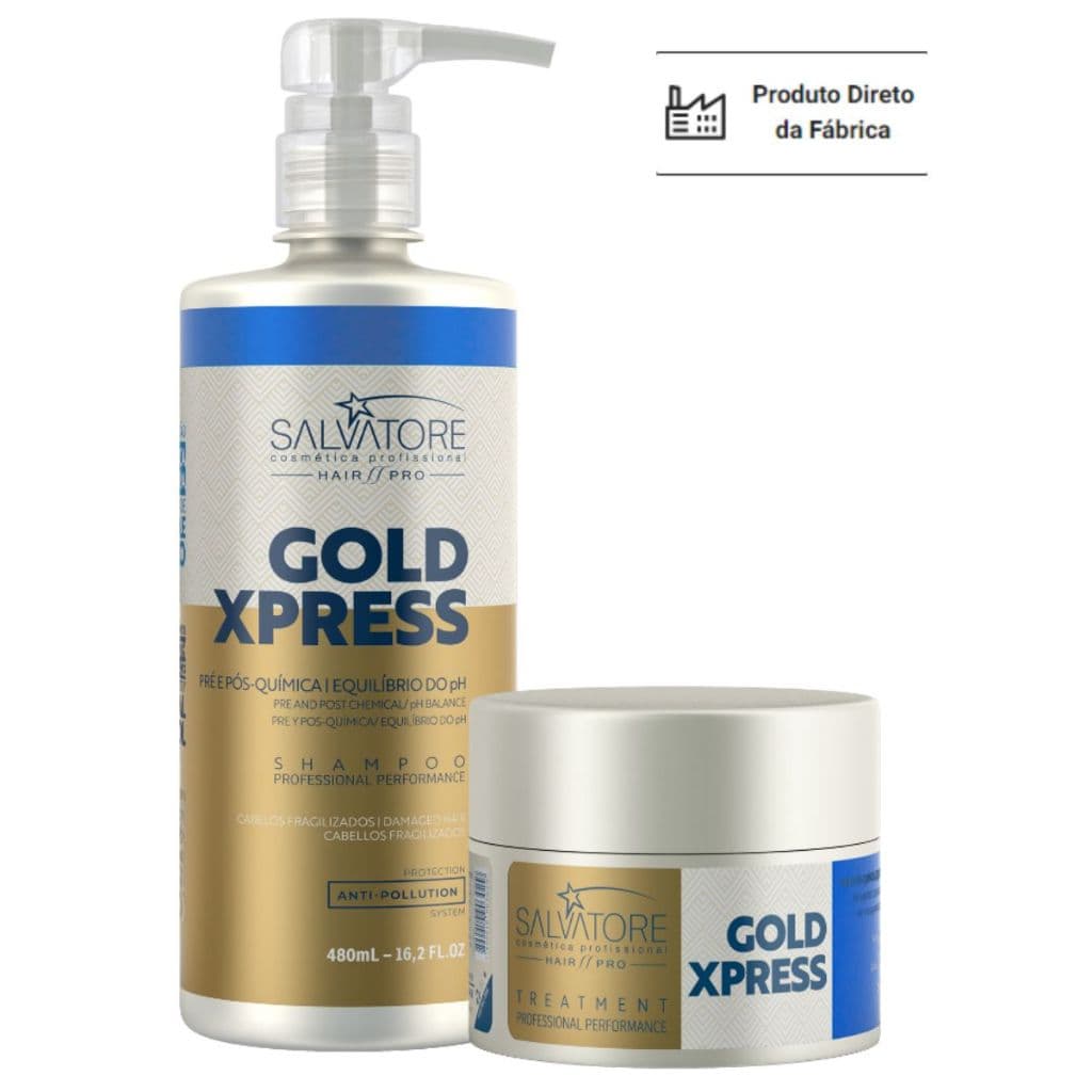 Kit Pós Química Gold Xpress - Salvatore Hair Pro - Sh 480 ml + Máscara 250 g