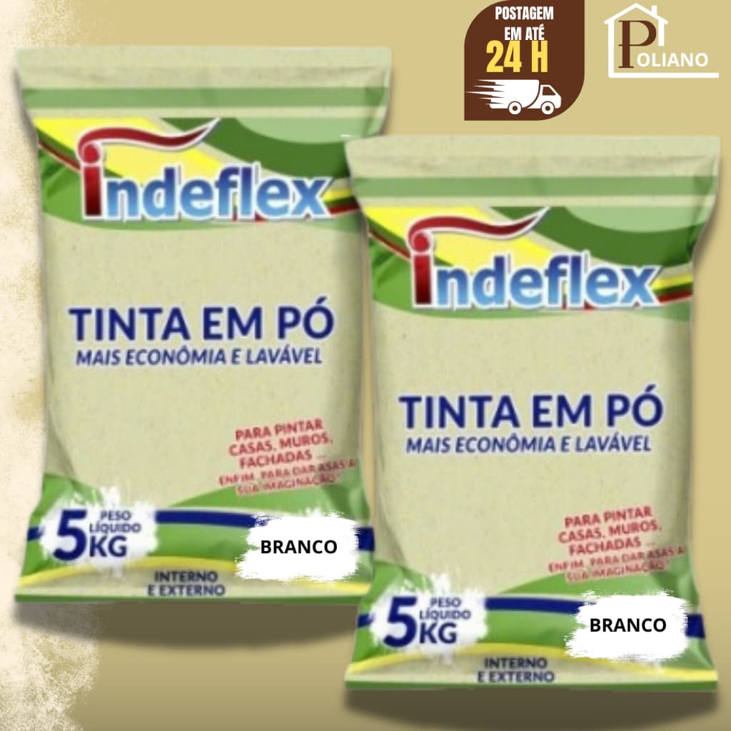 Tinta em Pó Branco Econômica Interno e Externo 5kg Indeflex custo-benefício