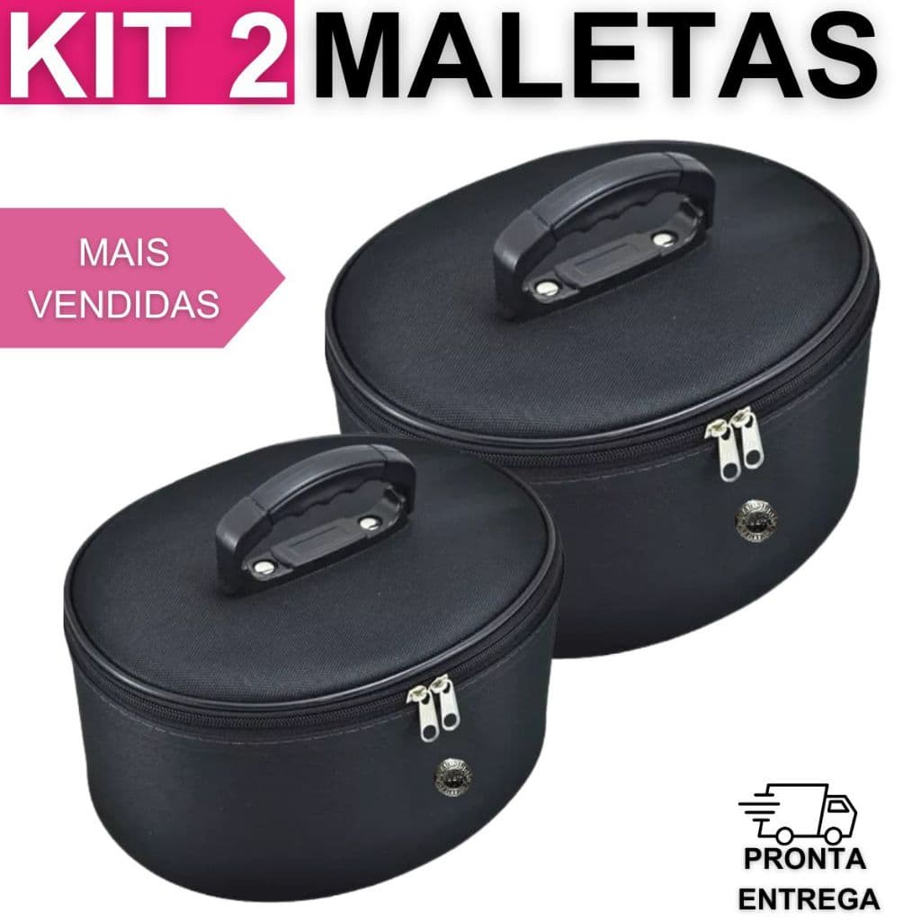 Kit 2 Maleta Nécessaires Frasqueiras Maquiagem Esmaltes Preto Premium