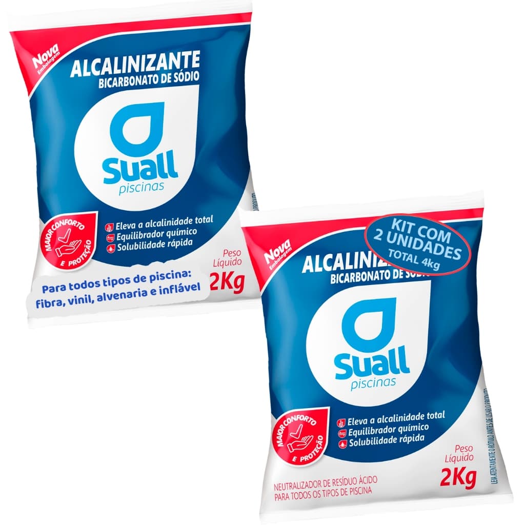 Kit 2 Elevador De Alcalinidade Suall Alcalinizante De Piscinas Bicarbonato de Sódio 4kg
