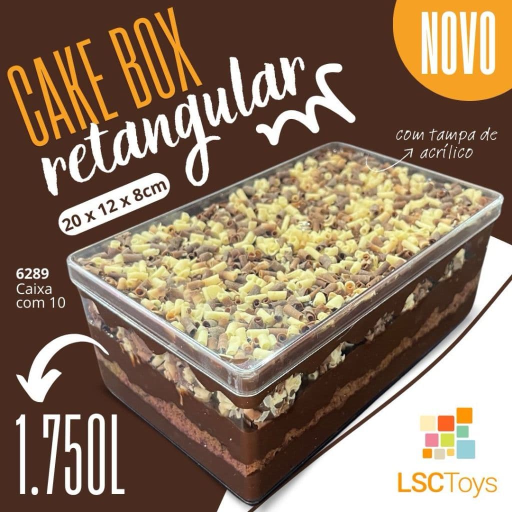 1~5 Cake Box Retangular 1.750ml Com Tampa Acrílico Doces, Festas - LSC TOYS