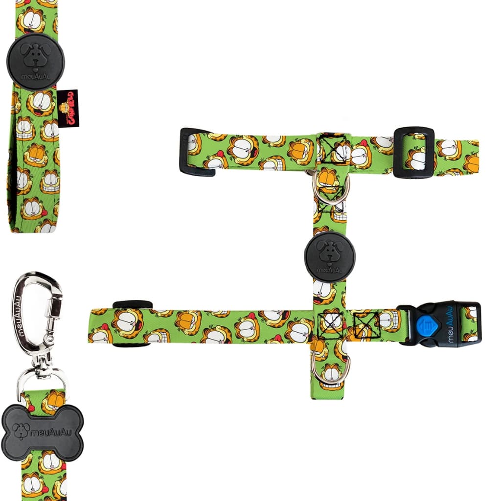 Peitoral H + Guia 120 cm - Garfield x meuAuAu para Cachorros Caes