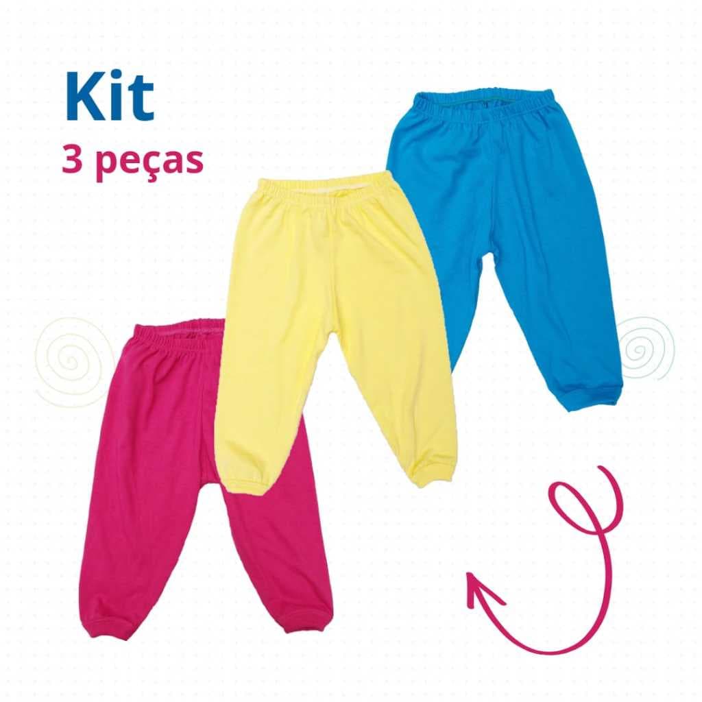 Kit 3 Calças Infantil (Cores Sortidas) 100% Algodão Malha Leve e Confortável