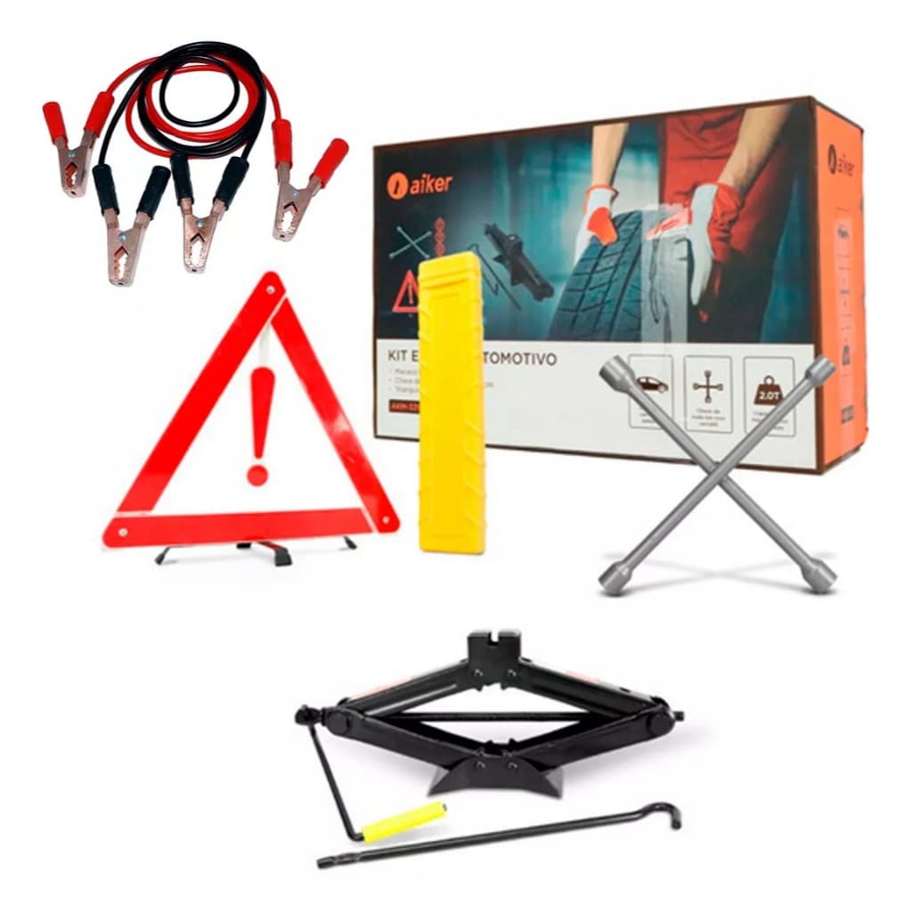 Kit Estepe Carro Chave de Roda Macaco Triângulo Automotivo 2000kg Emergencia