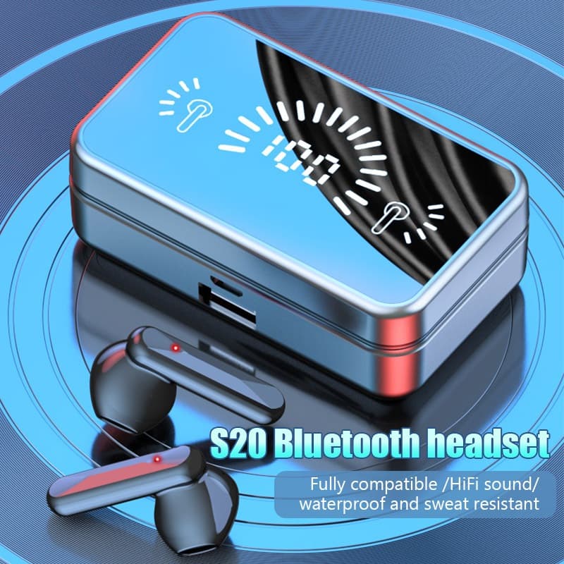 S20 Mirror Bluetooth 5.2 Fones De Ouvido Sem Fio Com LED De Toque 3D Estéreo Esportivo À Prova D'água