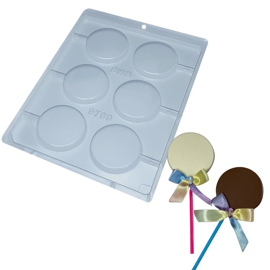 Forma Simples Pirulito Redondo Liso 60 mm cod 9789 em Acetato BWB Para Bombom e Doces de Chocolate e Confeitaria Páscoa