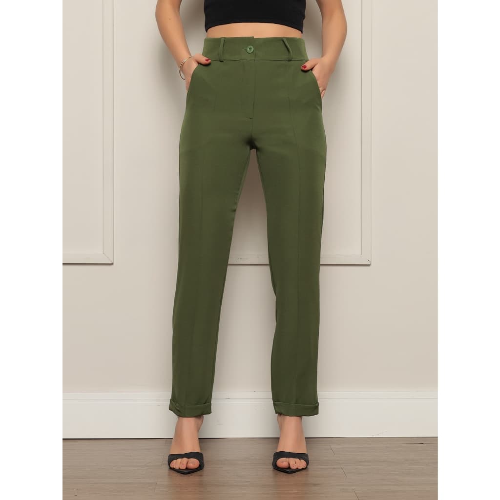 Calça um botoes Feminina Alfaiataria