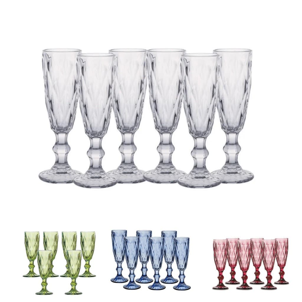 Jogo 6 Taças De Vidro Diamond Diamante Champagne Espumante Champanhe 170ml