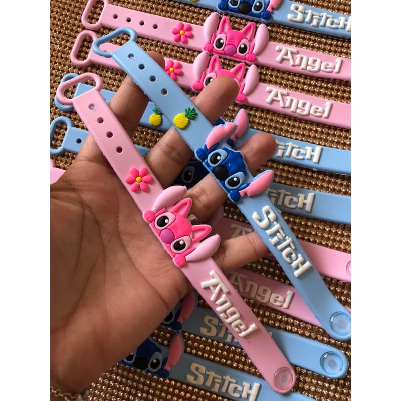 Pulseiras em pvc Emborrachado stitch e angel 20x1,5cm -unid