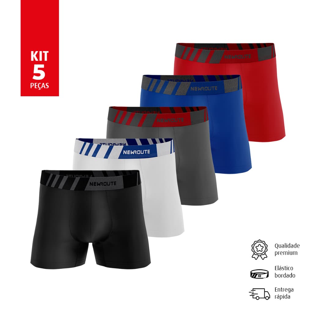 5 Cueca Boxer Microfibra lisa New Route
