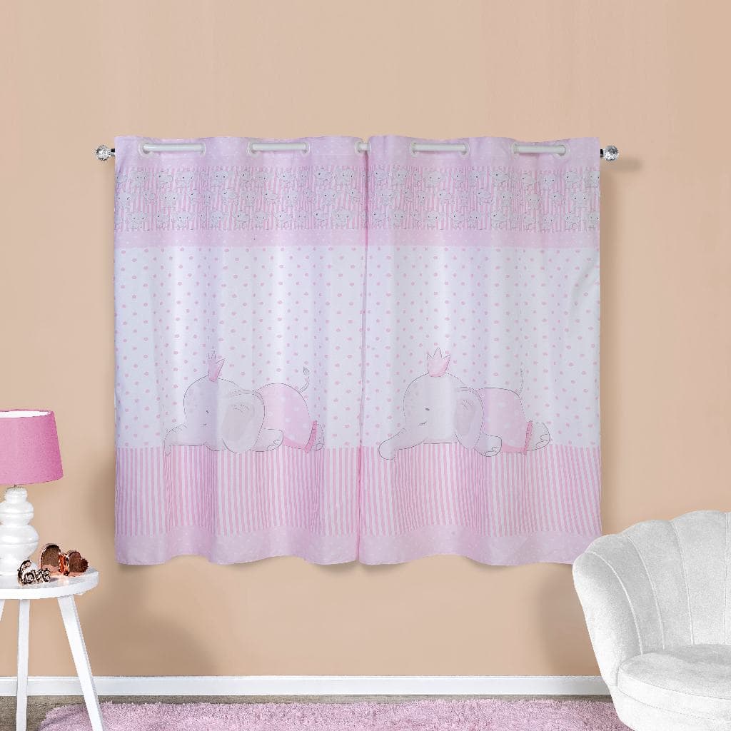 Cortina Infantil 2,00x1,50 Estampa Bebê Quarto Elefante Coroa