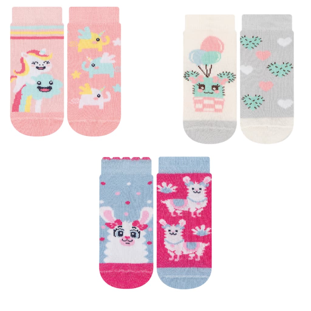Meia Antiderrapante Soquete Bebê Menina Menino Nº 17 a 22 KIt C/2 Pares