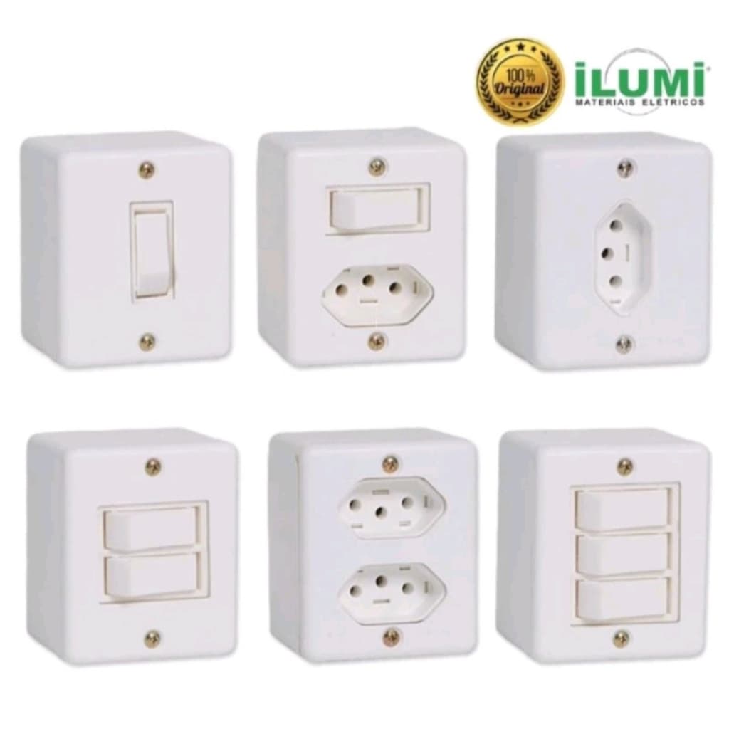 Sistema X Ilumi Sobrepor Externo Branco Tomada 10A e 20A Interruptor Simples Paralelo