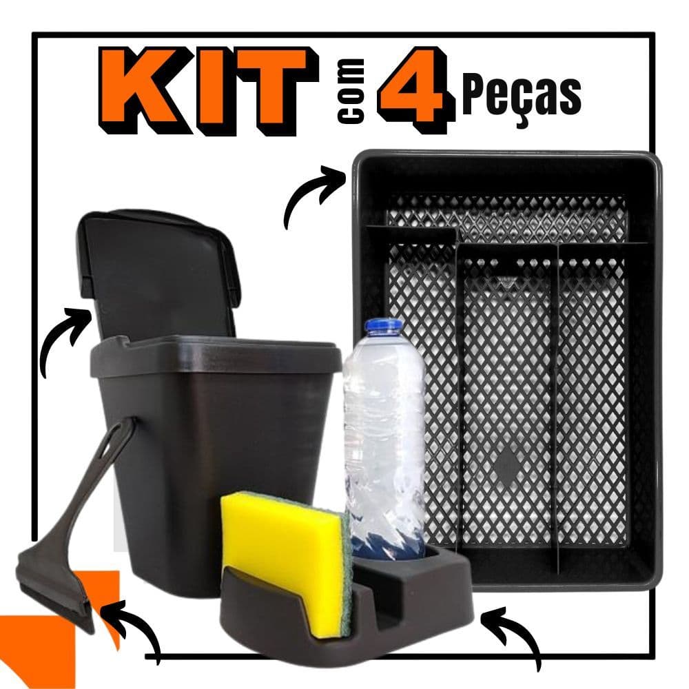 Kit Pia Porta Detergente/Rodo de Pia/Lixeira/Porta Talher Cozinha Multiuso