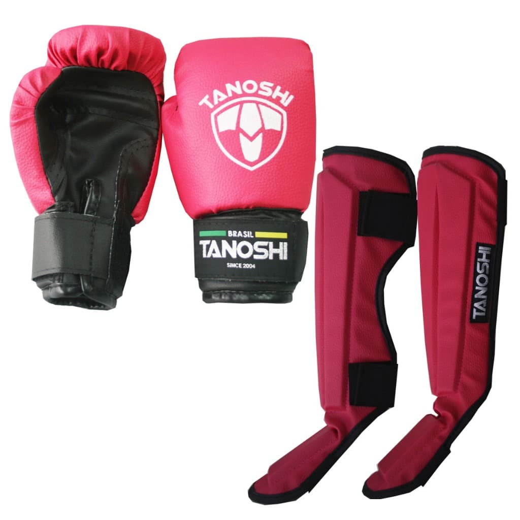 Kit Rosa Pink Luva Boxe MuayThai Sanda + caneleira TANOSHI