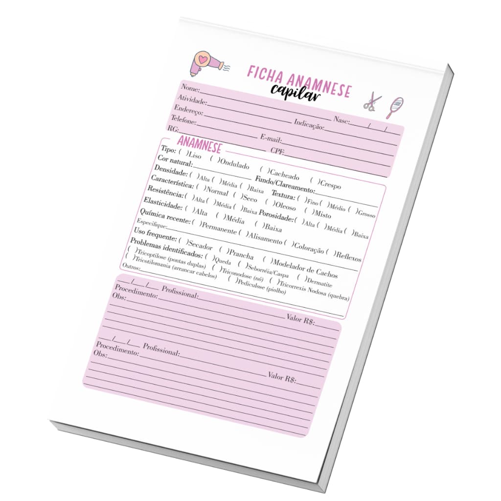 Ficha De Anamnese Capilar atendimento salão
