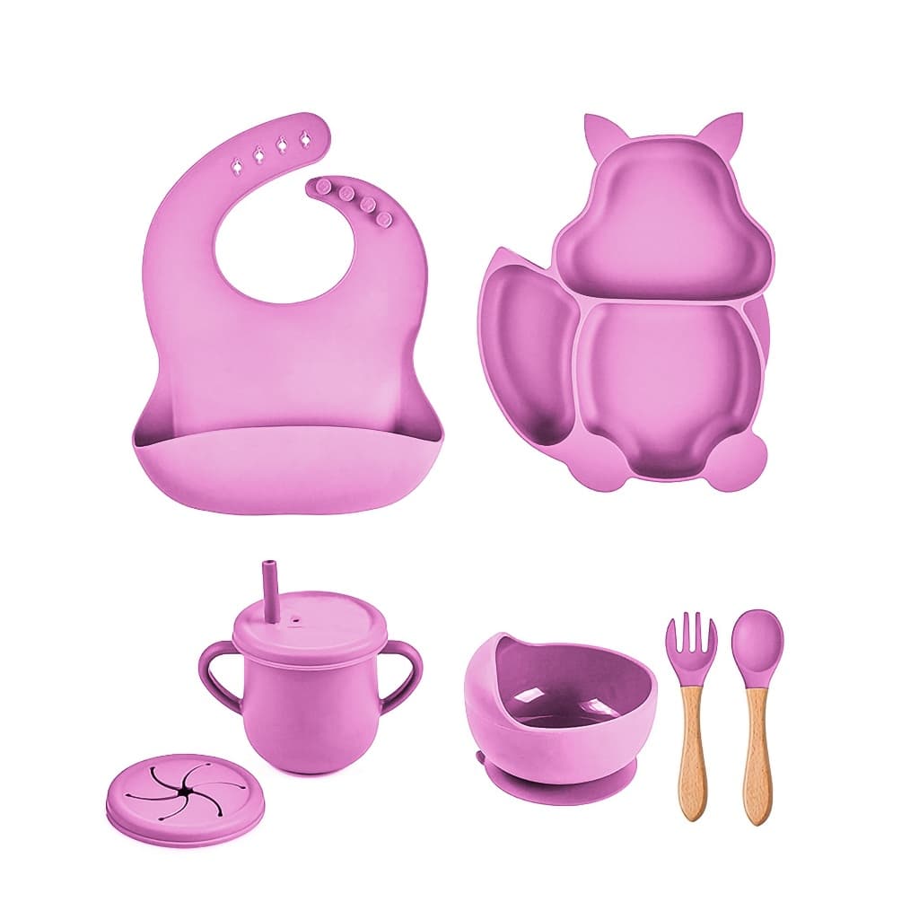 Kit 7 Alimentação De Bebe Prato Silicone Infantil Babador - A788
