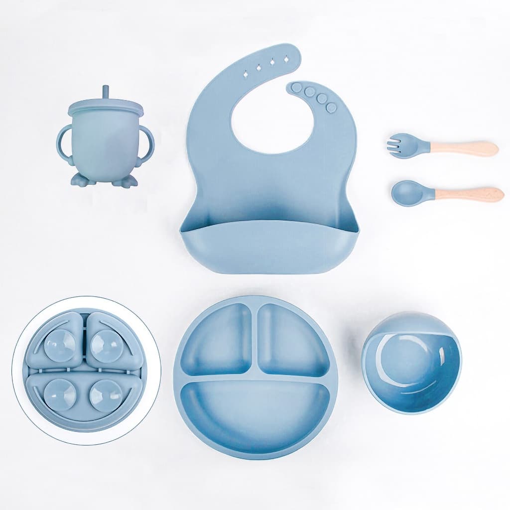 Kit Refeição Infantil De Silicone Com Talher Babador Tigela Copo - A787