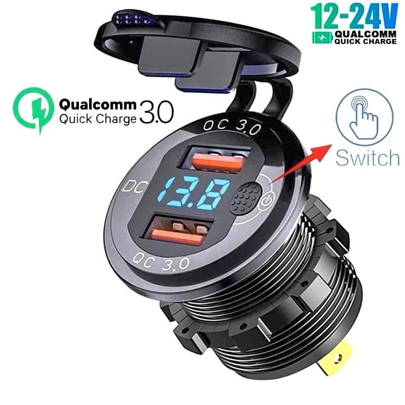 Tomada Carregador Duas USB Voltímetro 12 ~ 24V Carro Caminhão