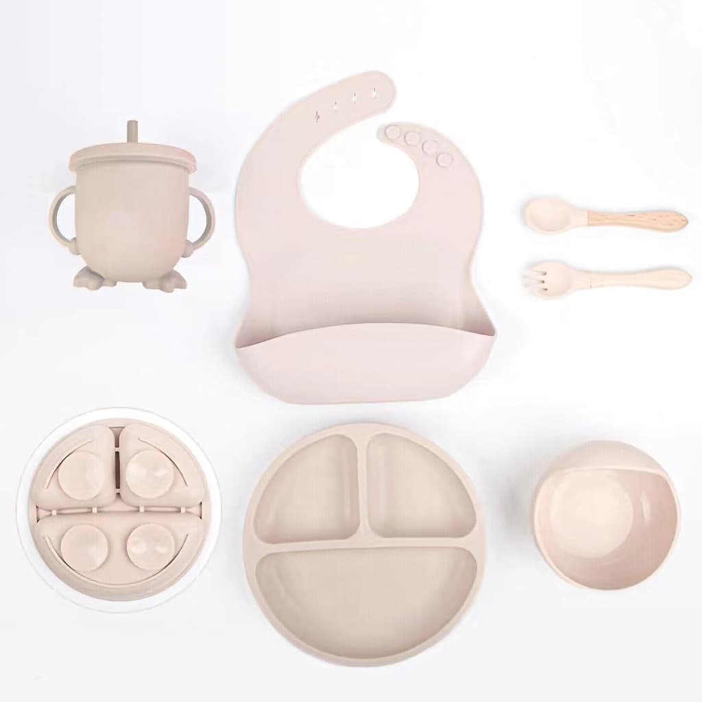Kit Refeição Infantil De Silicone Com Talher Babador Tigela Copo - A787