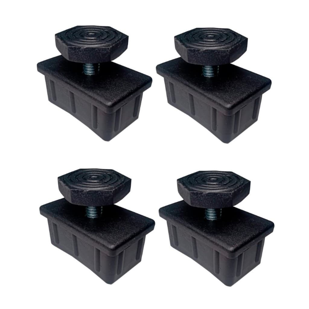 4 Ponteira Retangular, Bucha Rosca Aço, 50x30mm e Pé Nivelador