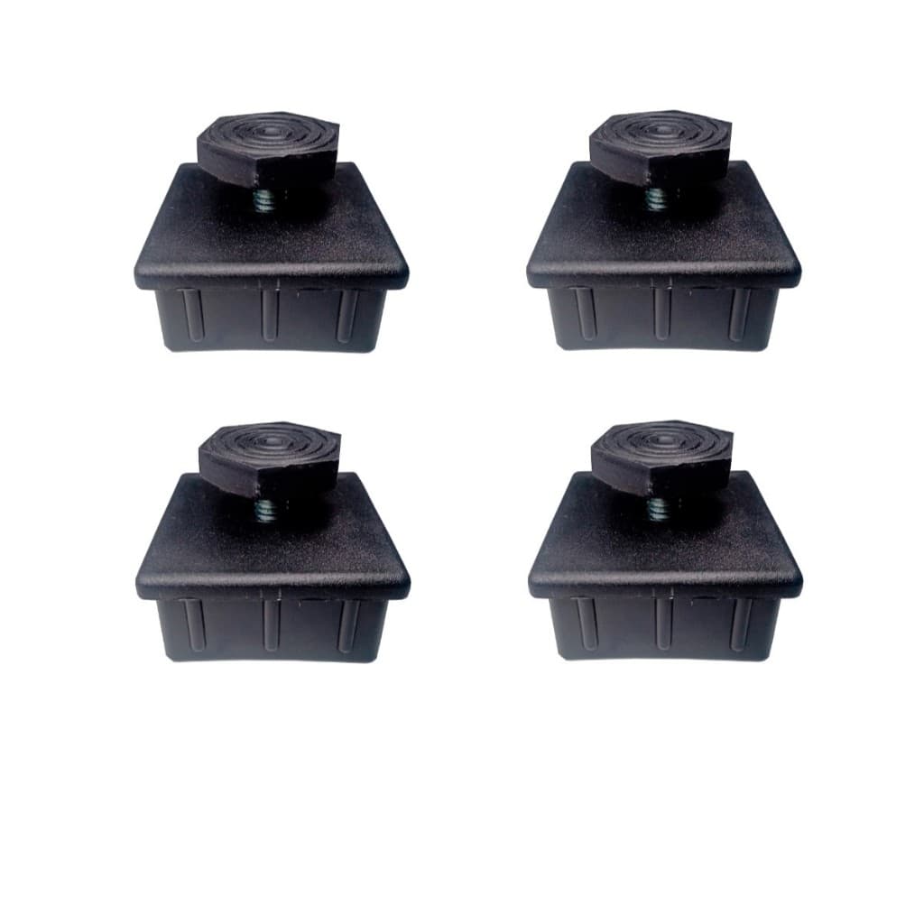 4 Ponteira Quadrada Bucha Rosca Aço 50x50mm e Pé Nivelador