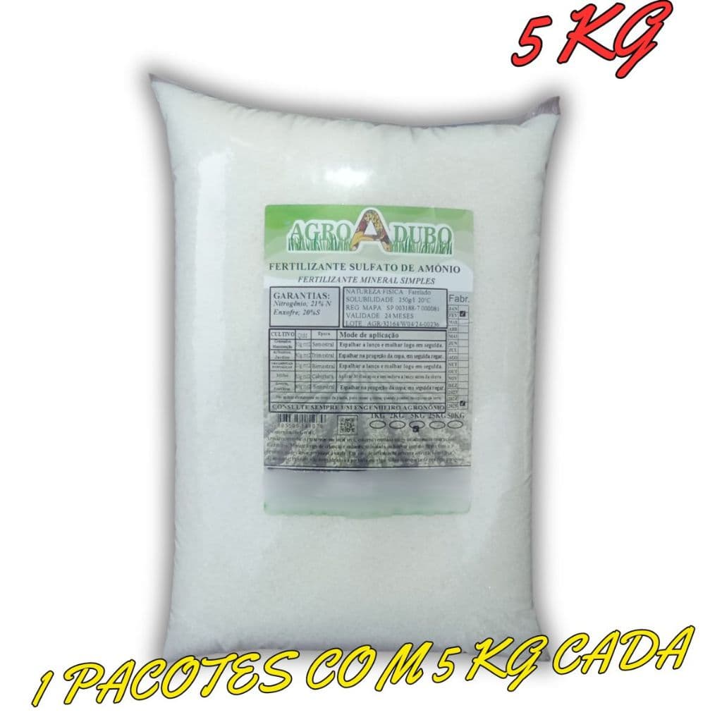 Fertilizante Sulfato De Amônio 5Kg Adubo 100% Soluvel