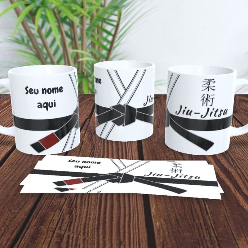 Caneca Faixa Preta de Jiu-jitsu com seu Nome Porcelana