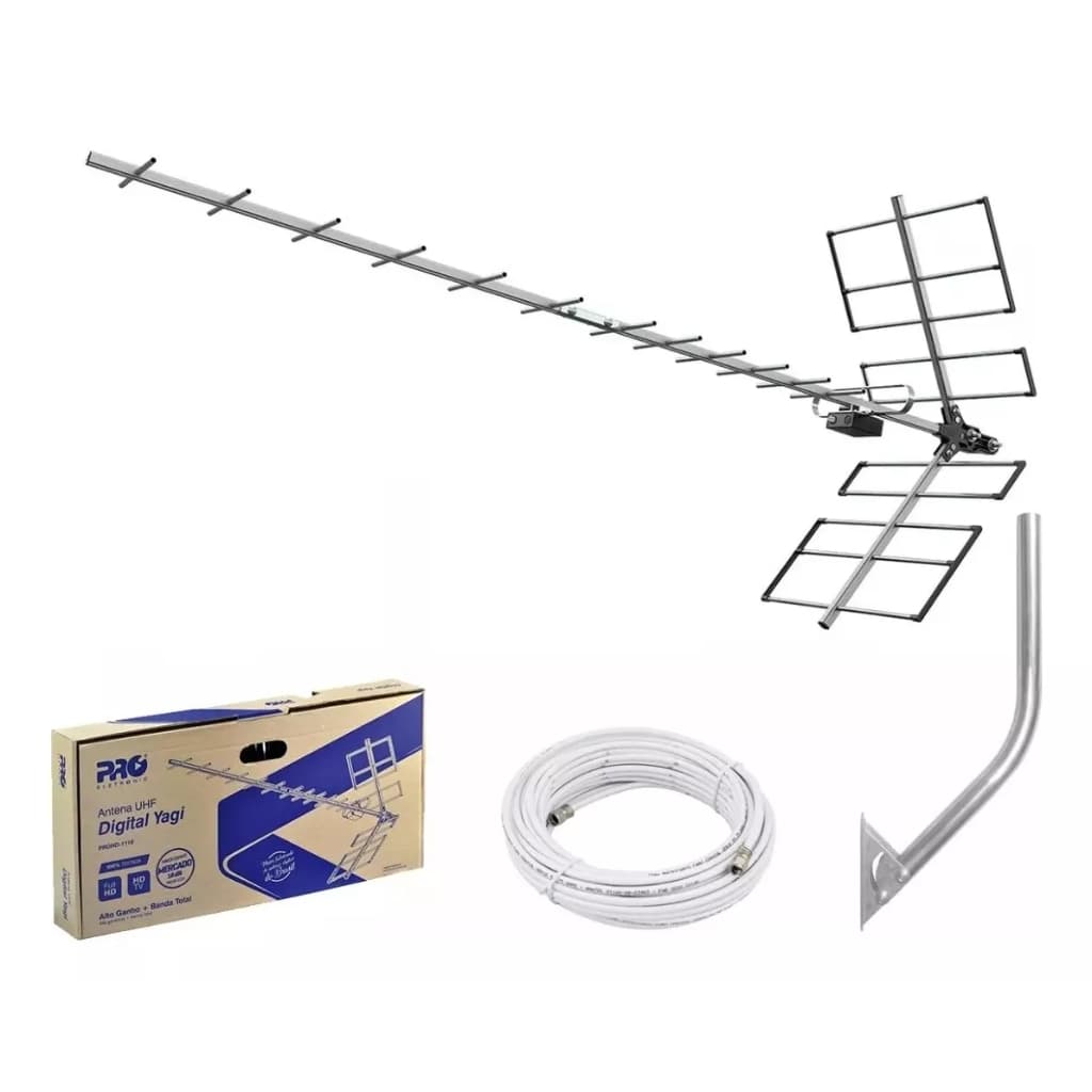 Antena Digital Externa Hdtv Uhf Tv Kit Com Cabo 15m E Mastro