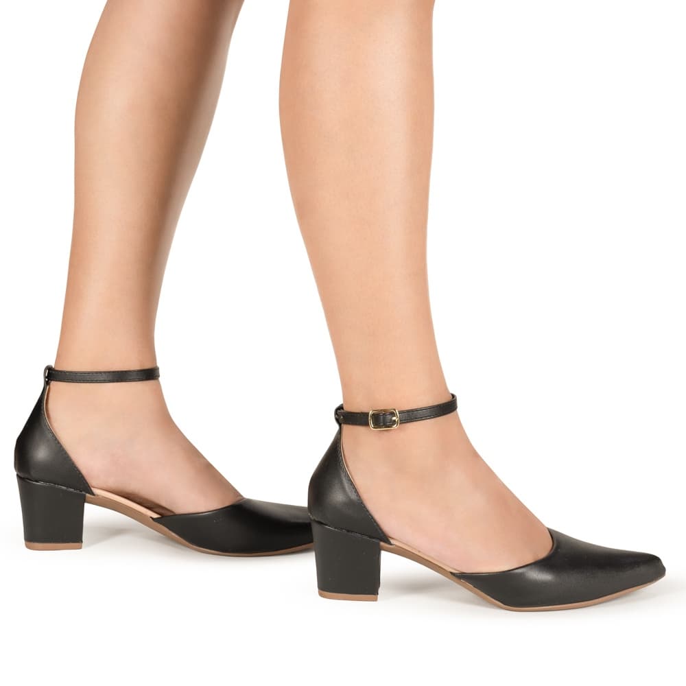 Sapato Scarpin Feminino Fivela Salomé Salto Bloco Bico Fino