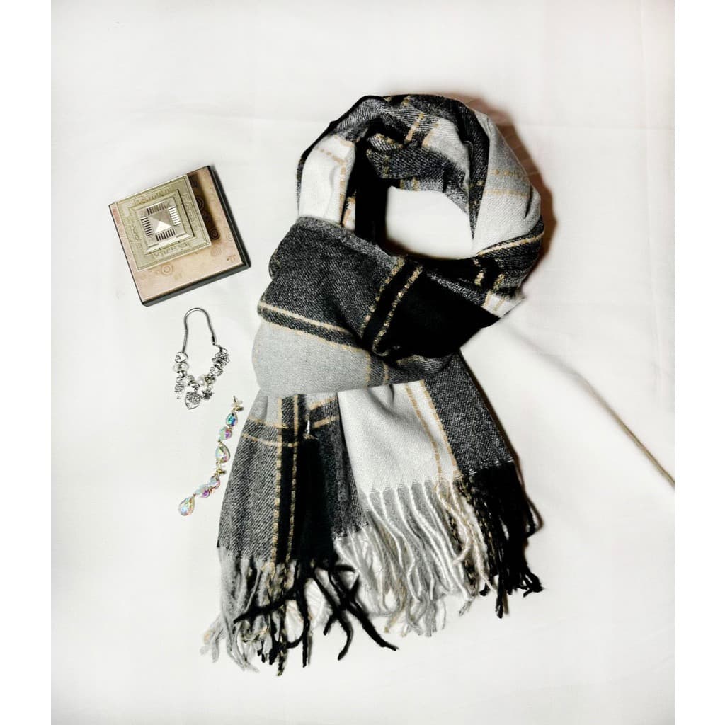 2024 Novo Cachecol Pashmina Xadrez Feminina Com Franjas, Echarpe Fashion Inverno Outono, Xale Grosso CLASSICO Modelo2408