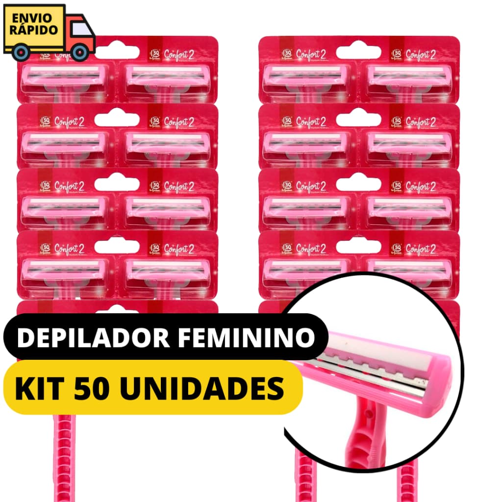 Kit 50 Aparelho De Barbear Lâminas Dupla Rosa Feminino Sem Irritação E Conforto Para Rosto E Corpo