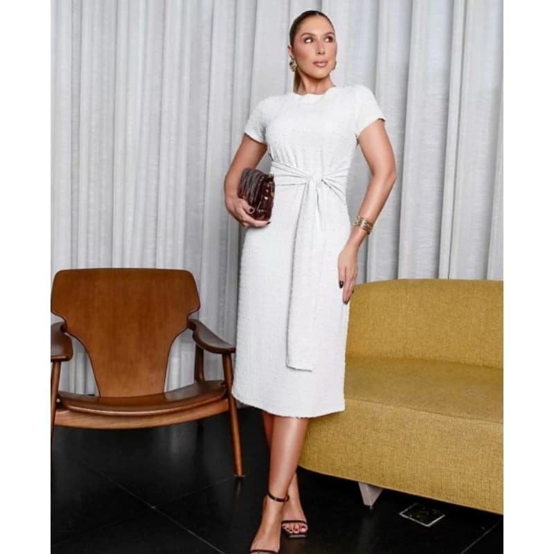 Vestido Feminino Midi  Elegante Vestidos Evangélicos Modéstia Cristã Vestido Crepe Pipoca
