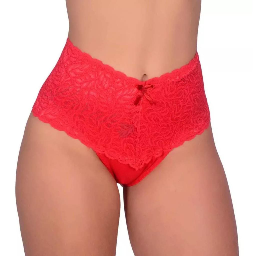 Kit 2 Calcinhas Cós Alto Rendão Cintura Alta Calcinha de Algodão e Renda Feminina Modeladora