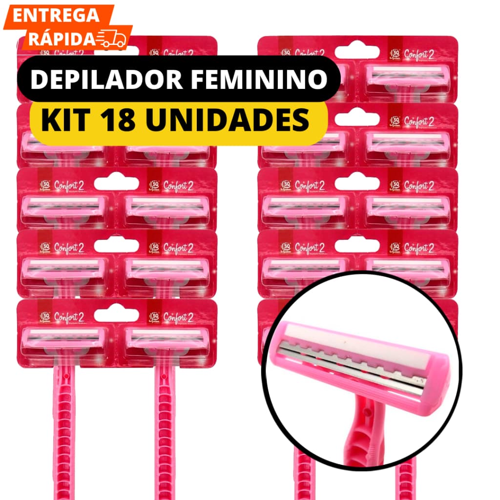 Kit 18 Aparelho De Barbear Cabo Emborrachado E Lâminas Dupla Rosa Feminino Sem Irritação Para Corpo