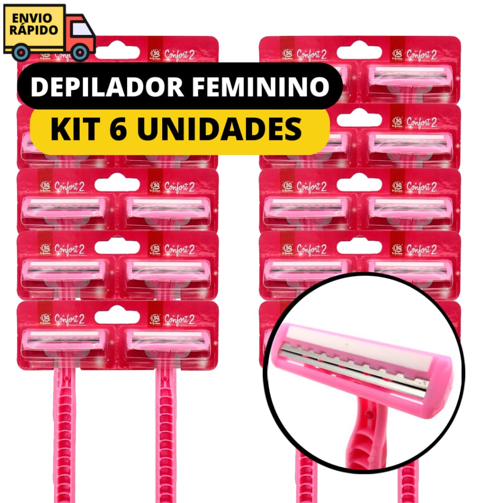 Kit 6 Aparelho De Barbear Cabo Emborrachado E Lâminas Dupla Rosa Conforto Para Rosto E Corpo