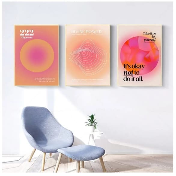 Quadros decorativos Angel number espiritualidade cores (3 peças)