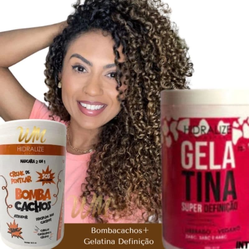 Kit Gelatina Capilar Definição Creme de Pentear Bomba Cachos Super Definição 1kg - Cachos Perfeitos