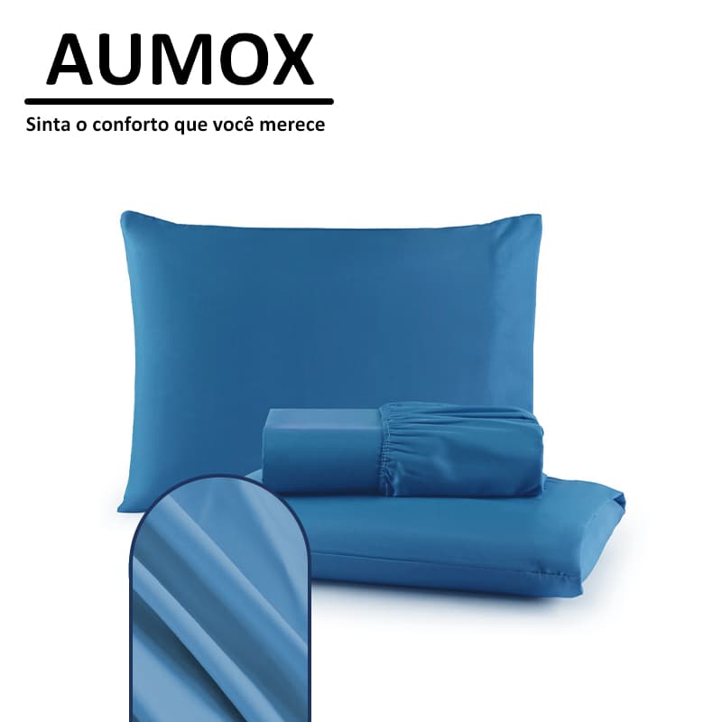 Jogo de Lençol Casal, King 03 Peças 400 Fios Cama solteiro Micropercal Ponto Palito Azul