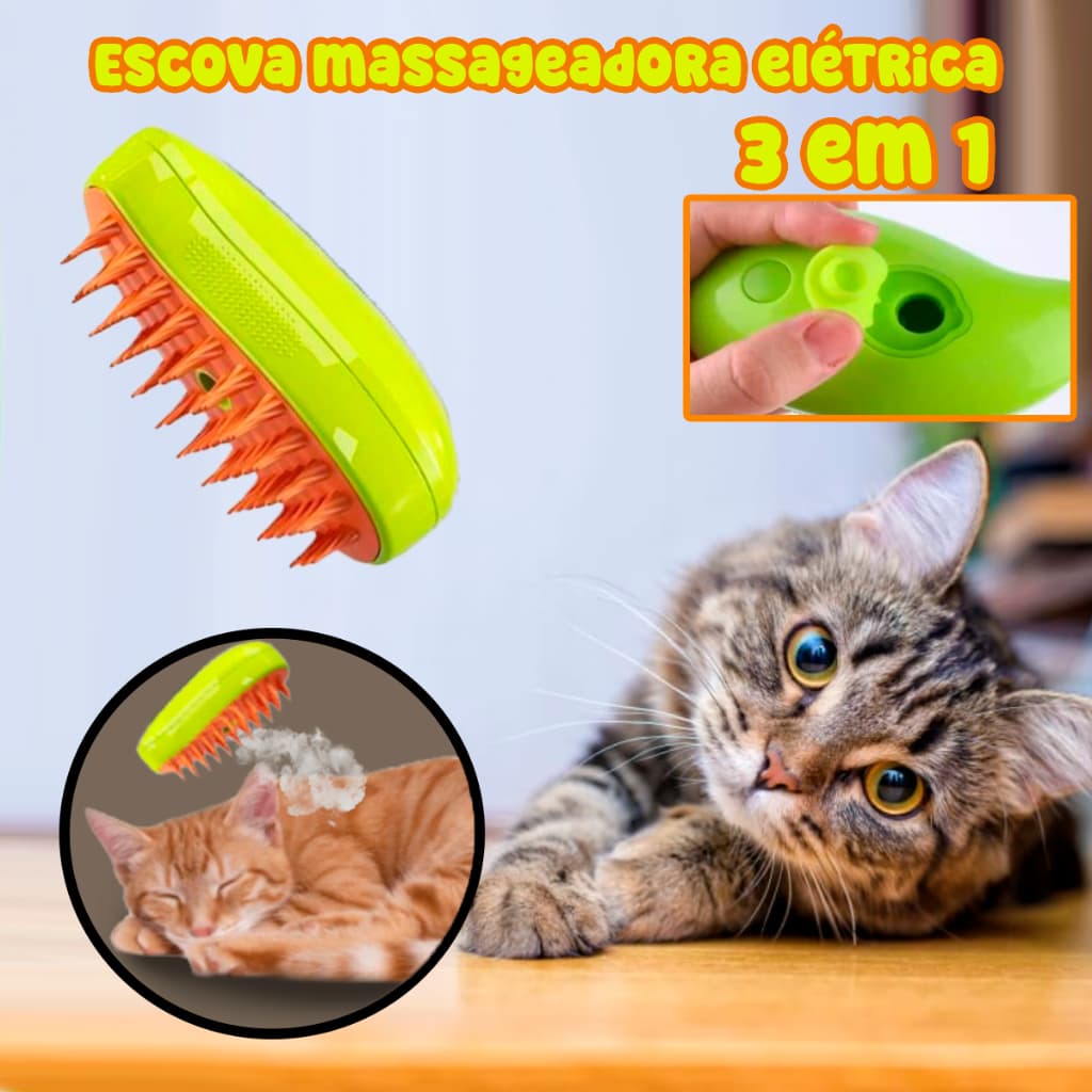 Escova De Vapor 3 em 1 Para Cães Gatos Animais de Estimação Para Massagem Remoção de Pelos Elétricos