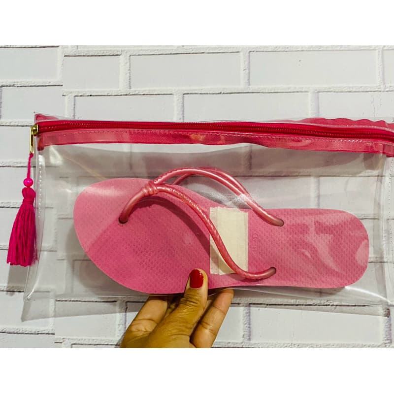 Necessaire carteira porta sandália, Cristal transparente super resistente com pingente /praia/util/entrega/imediata