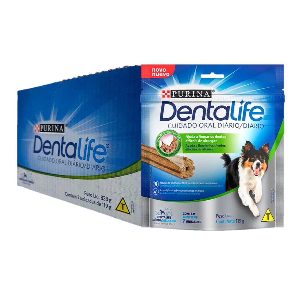 Purina DentaLife Petisco Cães Adultos de Raças Médias Kit com 7 Pacotes de 119g
