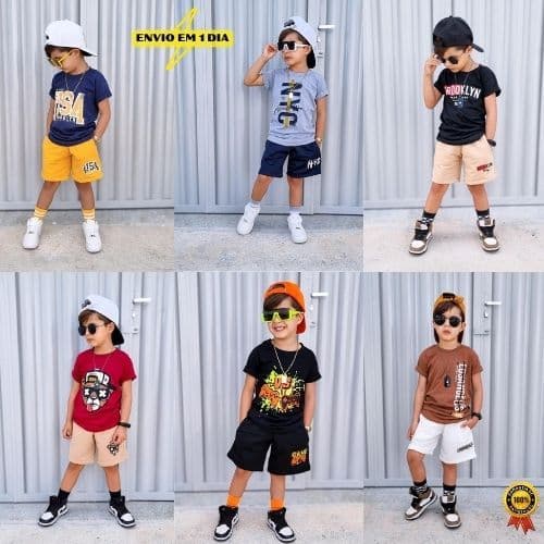 Conjunto Infantil Menino Verão Camisa e Bermuda Menino Estiloso Blogueirinho